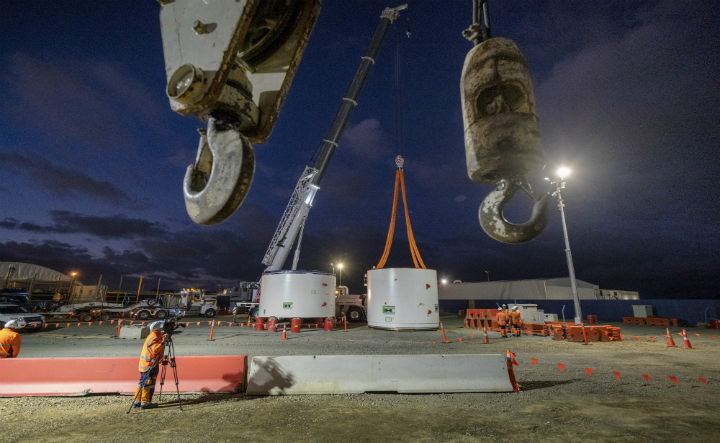 Pieces of the Central Interceptor Tunnel Boring Machine at our Māngere site
