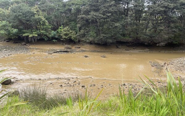 Lower Huia dam looking muddy after torrential rain
