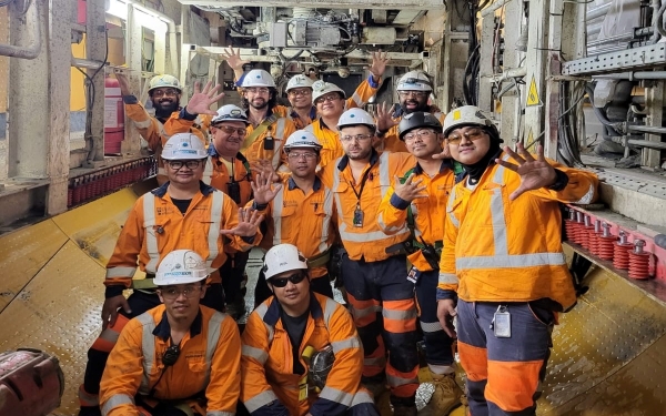 Photo of Central Interceptor tunnellers after they reached the 5km tunnelling mark